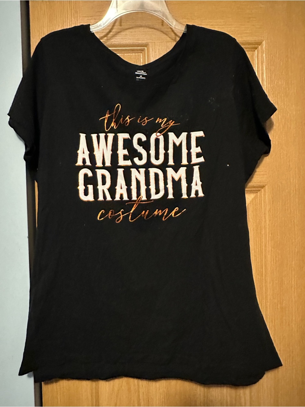 Celebrate It Black Tee with White Block and Gold Script 'Awesome Grandma'